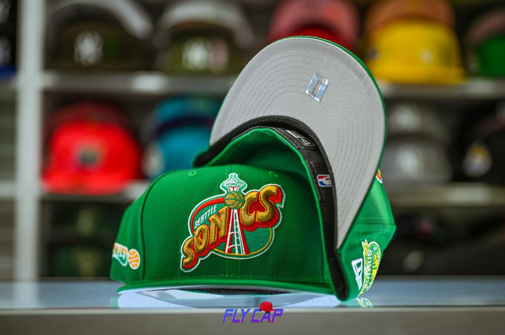 Seattle supersonics new era hat cap lime green fitted 7 1/2 men