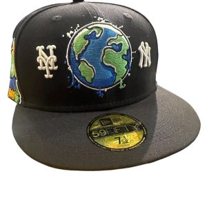 New Era Navy Blue Yankees 🌎 Mets Kaws Patch, 59FIFTY Fitted. Grey Uv.