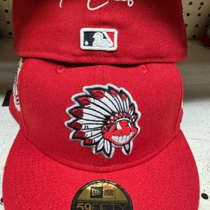 New Era  Red Cleveland Indian with Patch, 59FIFTY Fitted, Grey UV.